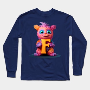 Cute Monster for Kids Alphabet Letter F Funny Back to School Long Sleeve T-Shirt